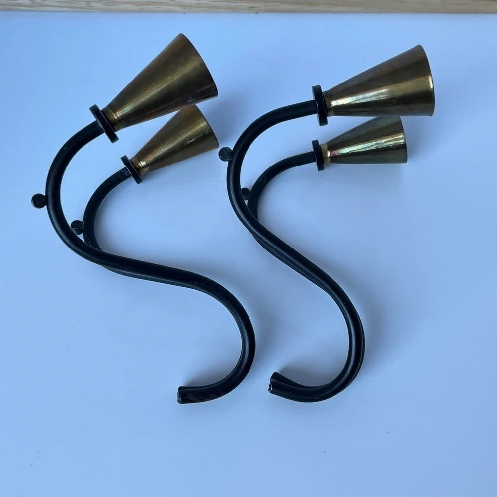Vintage Nilsjohan Sweden Brass & Iron Candleholders (Pair)
